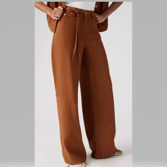Levis XL Straight Linen Pants in Sorel House Linen Brown Free People NWT - Picture 2 of 16